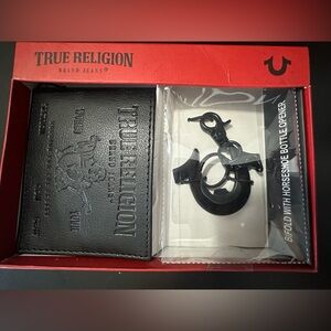 🆕True Religion Smiling Man Playing Guitar Wallet/Bottle Opener
